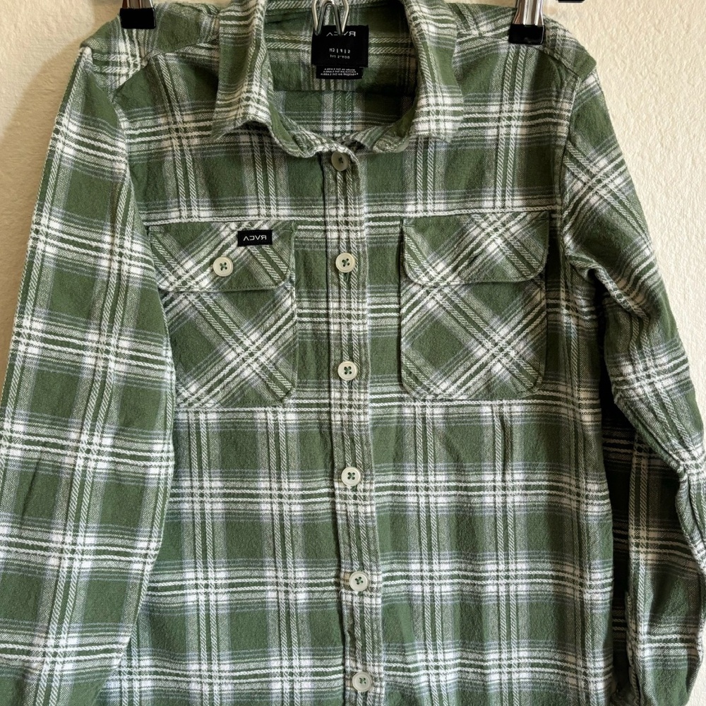 Boys RVCA green flannel shirt